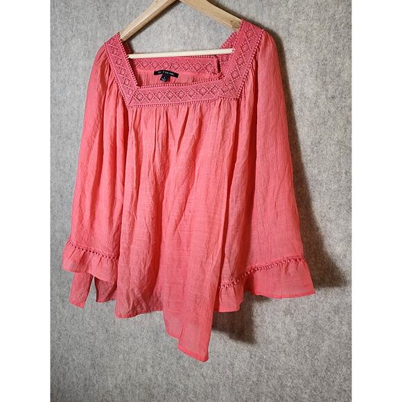 ZAC AND RACHEL Coral Square Lace Neck 3/4 Bell Sleeve Boho Top Large - Picture 3 of 8